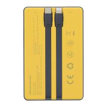 Tellur Power Bank 10000mAh, USB-C + Lightning cables built-in  yellow