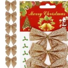 Christmas bows for the tree Springos CA1309  6 pcs glitter ornaments gold