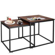 Журнальные столики Springos HF0024, комплект из 2 шт., квадратный журнальный столик для гостиной, черный и коричневый