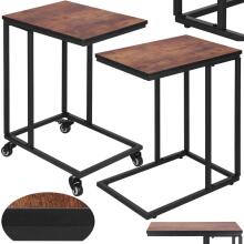 Kafijas galdi Springos HF0025, 2 gab. komplekts, sānu galds uz riteņiem, palīg-galds, melns-brūns