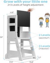 Wooden Learning Tower Art.224045 White  koka bērnu kāpslītis/pakapiens ar zīmešanas tafēli [kāpslis]