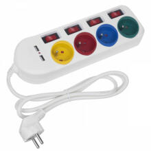 Pagarinātājs ar slēdžiem, 4 ligzdas + 2xUSB pagarinātāji MCE229W, balts