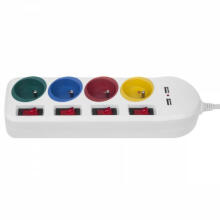Pagarinātājs ar slēdžiem, 4 ligzdas + 2xUSB pagarinātāji MCE229W, balts