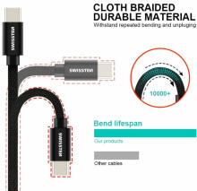Swissten Textile Universāls Quick Charge 3.1 USB-C Datu un Uzlādes Kabelis 2m