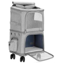 Cat, dog transporter Springos PA0326, 55 x 34 x 26 cm, wheeled pet carrier, dual-chamber, gray