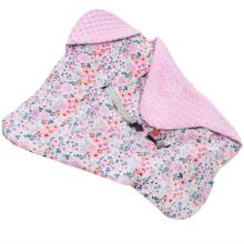 Baby wrap for car seat and carrier Springos SB0052, 77x77 cm, reversible blanket with hood, floral design, pink/multicolor