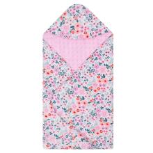 Baby wrap for car seat and carrier Springos SB0052, 77x77 cm, reversible blanket with hood, floral design, pink/multicolor