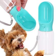 Dog and cat water bottle Springos PA0294, with drinking tray and leash, 340 ml, travel