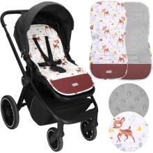 Stroller insert Springos SB0056, 37x78 cm, reversible mat, animal pattern, gray/white/brown/multicolor