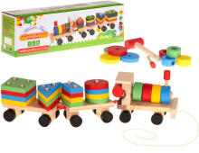 Ikonka Wooden Train  Art.KX7459 Attīstošā rotaļlieta-vilciens ar figūram