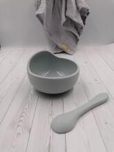 BABY 01138 Силиконовая миска с присоской и ложкой Серый