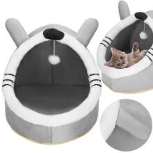 Cat Bed with Toy and Cushion Springos PA0241 42x44x35 cm Grey