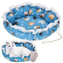Round Dog and Cat Bed Springos PA0242 Ø 73 cm Plush with Drawstring Blue