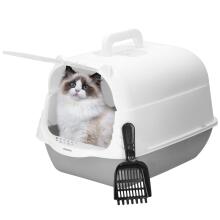 Закрытый кошачий туалет с лопаткой Springos PA0335 49x36x35 см серо-белый