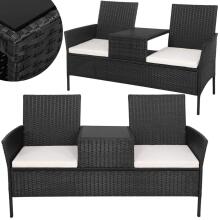 Dārza mēbeļu komplekts Springos GF0068, melns, 3-vienā: 2 krēsli ar spilveniem + galdiņš, tehnorotangs