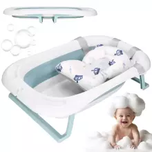 Bērnu vannīte Springos SB0063, salokāma, 35 L, ar termometru un spilvenu, balti-zila
