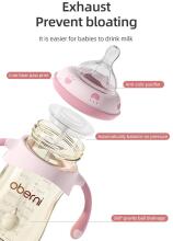 Oberni Baby Bottle Anti-Colic Art.237425 Pink Bērnu pudelīte no 6 mēnešiem ar silikona knupīti Airfree,270ml