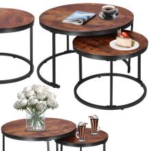 Loft-style coffee table set Springos HF0034, 2 pcs, steel, industrial design, round, Ø 70 cm / 39.5 cm