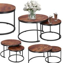 Loft-style coffee table set Springos HF0034, 2 pcs, steel, industrial design, round, Ø 70 cm / 39.5 cm