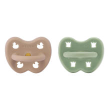 Hevea Natural Rubber Pacifier Round Art.239422 Tan Beige/Moss Green Anatomiskā/ortopēdiskā lateksa māneklītis 3-36 mēn,2 gab