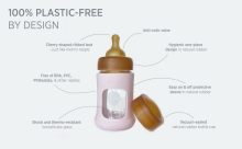 Hevea Glass Baby Bottle Wide Neck Art.239547 Stikla barošanas pudelīte ar apvalku no dabīga kaučuka  150ml