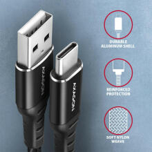 BUCM-AM15AB USB-C uz USB-A kabelis, 1,5 m, USB 2.0, 3A, ALU, pīts, melns