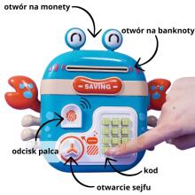 WOOPIE elektroniskais seifs banknotēm ar PIN piekļuves kodu, krabju mugursoma, zila