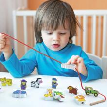 VIGA Wooden Interlacing Blocks Farm for Threading Montessori