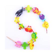 TOOKY TOY Koka pērlīšu diegu vēršanas bloki Jūras dzīvnieki 13 gab.