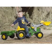 Rolly Toys RollyKid John Deere Pedal Tractor with Bucket and Trailer - Green