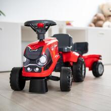 FALK Baby Case IH Ride-On sarkans braucamais traktors ar piekabi + piederumi no 12 mēnešu vecuma