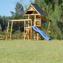 AXI Mitch play tower - Large Wooden Playground Slide Swings Climbing Wall + Tower