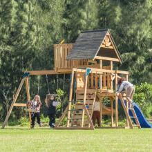 AXI Mitch play tower - Large Wooden Playground Slide Swings Climbing Wall + Tower