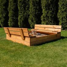 Bebe Basic Wood Sandbox Art.249101 Grey  Деревянная песочница с крышкой и скамейкой и брезентом 120x120см