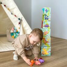 TOOKY TOY Wooden Blocks Educational Puzzle + 6 Play Figures 12 pcs.