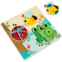TOOKY TOY Wooden Educational Board Sorter Training Exercises String Button Buckle