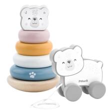 VIGA PolarB Set Polar Bear Wooden Pyramid + Polar Bear to Pull