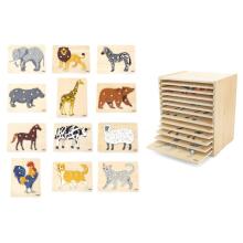 VIGA Wooden Puzzle Set 12 Puzzles Montessori Animals + Stand