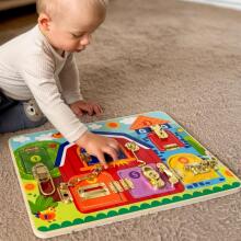 TOOKY TOY manipulatīvā dēļa slēdzeņu attēlu ferma