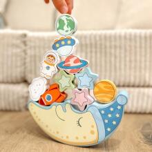 TOOKY TOY Космическая спящая луна балансирующая деревянная головоломка нанизывание Монтессори Космос