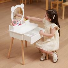 VIGA Large Wooden Dressing Table White with Mirror and Chair