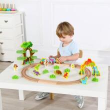 TOOKY TOY koka magnētiskais vilciens dinozauri + figūriņas