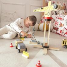 WOOPIE GREEN Wooden Construction Site 5in1 Mobile Crane XXL Construction Vehicles 13 pcs FSC