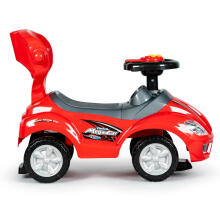 Ride-on car, push car 3-in-1 DELUXE with handle and music panel - red