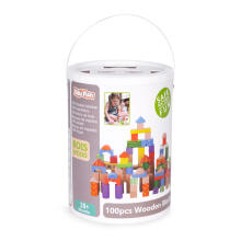 Wooden blocks for children, 100 pieces, sorter bucket ECOTOYS