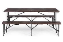 Catering table 180cm + 2 benches banquet set brown ModernHome