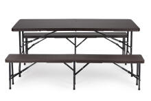 Catering table 180cm + 2 benches Rattan banquet set ModernHome
