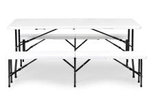 Katrings galds 180cm + 2 soli baltā banketu komplekts ModernHome