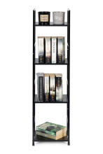 Modern wooden shelf, metal frame LOFT, 4 shelves, black ModernHome