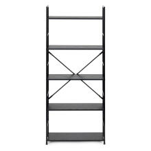 Wide modern LOFT wooden bookcase with 5 shelves, black ModernHome